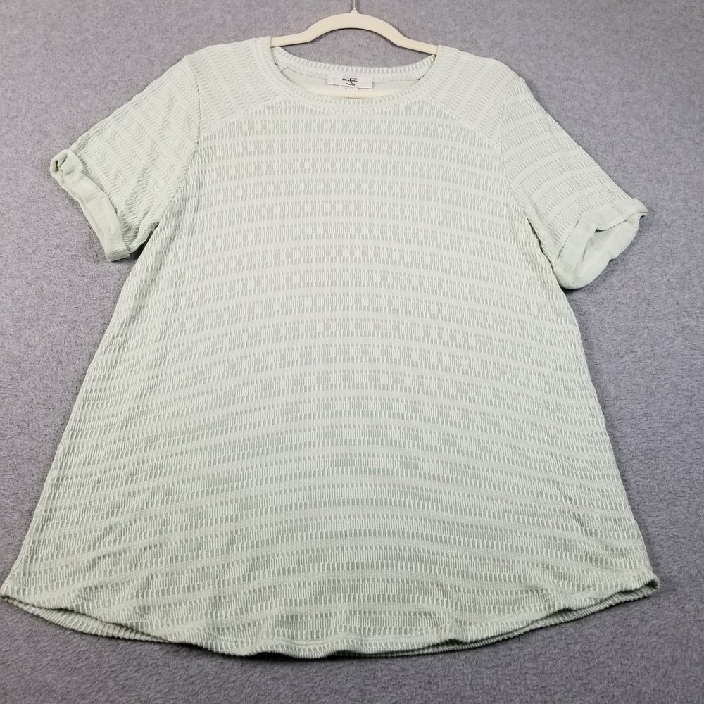 Moa Moa Top Women's 1X Plus Green Textured Knit Short Sleeve Stretch Casual Crew